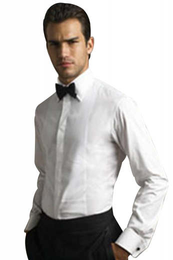 Very Slim Fit Slim Sleeved Tuxedo Shirt with an Ainsley Collar and Placket Front with Hidden Buttons and a Non Pleated Breast Plate â€“ with French Cuffs