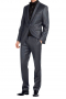 This black tuxedo for men is custom made with shawl collar and one button - completed with two inch ruled lapels that are trimmed with black satin 1/4 inch trim - trimmed breast and lower pockets - worn with slash pocket no trim flat front pants