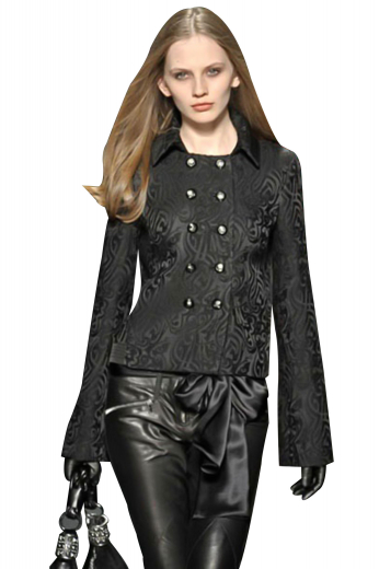Sparkle and shine with these trendy black blazers sporting distinctive flare sleeves with cuffs. Double breasted with ten round buttons, five to close. Handmade, with a squared bottom, shirt collars and fitted arm holes, these ravishing blazers can be customized as wrinkle free and washable with easy use fabrics.