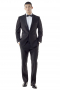 This Athletic fit custom made black tuxedo features a slim cut, versatile one button fit, besom pockets, notch lapel, and a lightly padded shoulder for a sharp, well-defined appeal with plain front pants.