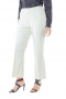 Wrinkle proof white pants flashing two on seam front pockets and hand sewn cuffs and hems. These bespoke polyester pants with snug fit and full length make sizzling office casuals with custom shirts. They incorporate two hook front button and zipper fly for neat front closure.