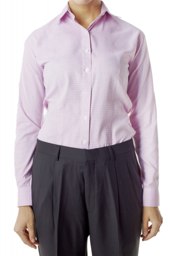 Check out these stylish custom made cotton shirts with handmade Ainsley collar in cool pink. With made to measure rounded barrel cuffs and front close buttons, these office stunners can be donned with custom pants and suit skirts.

