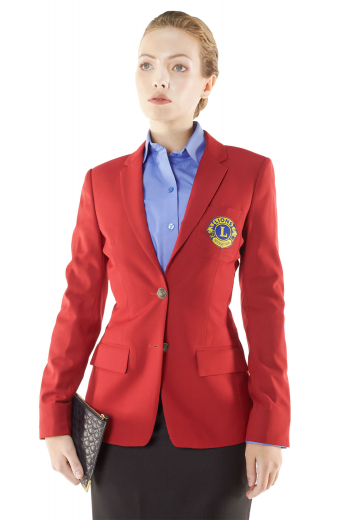 Style no.15123 - These hip-length bespoke red blazers look ravishing with custom pencil skirts and slim cut denim pants. They sport two contrast front close buttons, four buttons on cuffs sleeves, two flapped lower pockets and a finely tailored round cut patch pocket on front left.