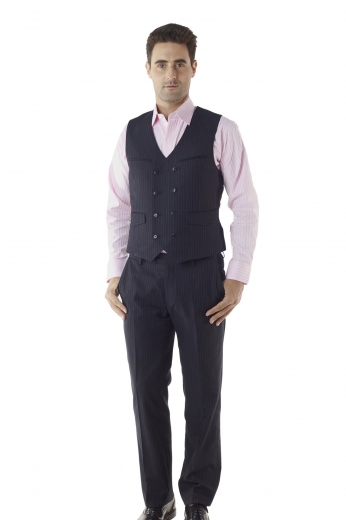 This elegantly straightforward custom tailored waistcoat adds an understated touch to any well-considered seasonal look. Cut to a slim fit by expert tailors, this double breasted 8-button made to order vest features a rear adjustment strap, upper double piped pockets and lower flapped pockets.