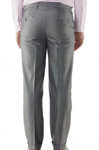 Step out with class in this custom made pair of men's wool and silk blend suit pants with a made to measure slim fit and a traditional inverted pleat style. These pants also have flattering tone on tone subtle window pane design, standard hand sewn cuff hems, bespoke front slash pockets and tailored standard belt loops.