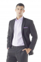 A custom tailored comfortably cut tailor made two button dress jacket with handmade notch lapels, a boutonniere, hand molded shoulders, and a made to order center vent perfect for you.

