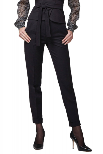 Classy made to order black pants with handmade turned up bottom cuffs and a tailor made front zipper fly. Hand tailored in wool and or cashmere, these bespoke summer pants are regular office wears with custom made two front slash pockets. 