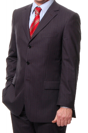 This mens custom made dark grey striped blazer in 120s wool features a stunning 3 button front closure. With iconic features like 2 3-inch-wide notch lapels and 1 boutonniere on the left lapel, this mens bespoke slim fit striped blazer also has a stellar 1 upper welt pocket, 2 lower flapped pockets, and a center vent. You can buy this mens tailor made dark grey striped blazer at My Custom Tailor and cherish a stunning work look at corporate parties and board meetings.