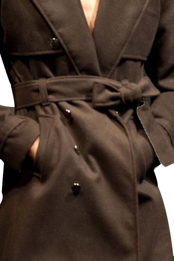 This gorgeous womens tailor made dark brown wool overcoat features a shawl collar that's adorned with 2 3-inch-wide lapels. Ending just above the knees, this one-of-its-kind of womens bespoke dark brown overcoat features an epulatter on both shoulders, buttoned epaulettes on both the cuffs, a beautiful back with a sewn down belt with 4 pleats above and under belt, and 2 slanted lower pockets. The edges of the pockets and lapels of this womens handmade wool overcoat are hand stitched by skilled weavers at My Custom tailor.