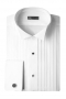 This stellar mens tailor made white tuxedo shirt in Long staple Supima cotton has a stylish front - half pleated and half plain. Further adorned with a wing tip collar, a classic plain back, and 2 squared edge french cuffs, this mens handmade slim fit tuxedo shirt features a display of black front close buttons added for extra oomph. You can buy this extra stylish mens custom made cotton tuxedo shirt to get a hang of luxury, that too, at unbelievably low rates. 