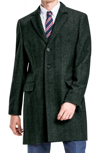 This iconic mens tailor made charcoal grey overcoat in 120s wool is made to complement the style of modern men at work. With a stunning single breasted pattern and 3 front close buttons, this mens bespoke slim fit topcoat features 2 trademark rolled notch lapels, 1 upper welt pocket, and 2 lower pockets with flaps. Buy this mens custom made wool overcoat at My Custom Tailor where weavers can also customise this stunning mens overcoat by hand stitching the edges of the lapels and pockets for extra sophistication and neatness. 