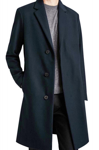 Get autumn ready with this stunning mens handmade midnight blue overcoat in alpaca wool. This mens made to order slim fit topcoat displays a stunning array of 2 on seam pockets on the front and 2 1/2 inch notch lapels. With a single breasted pattern, a length that sits right above the knees, and 3 front buttons to close, this stylish mens bespoke overcoat will make you a fashion icon at work. 