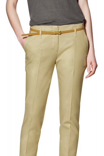 These must buy stylish womens tailor made camel pants in Egyptian cotton are exciting slim cut formals that you can wear to work. With a stunning flat front that's adorned with slash pockets on the sides, these womens bespoke suit pant can be paired with womens handmade slim fit shirts and womens made to order jackets for a trendy look. These made to measure cotton pants for women have standard belt loops with a front button and hook closure and a zipper fly. Try them on to experience day long comfort and grace like never before.