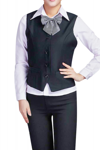 This trendy womens handmade dark blue pant suit in cotton features a slim fit bespoke vest and flat front handmade suit pants with full flare legs. The womens custom dress pants also feature standard belt loops with a two point button and hook closure with a zipper fly for comfort. The womens bespoke single breasted vest has a high gorge rounded neck pattern, a 4 button front closure, and 2 welted lower pockets. With the inclusion of a standard cloth back, the womens handmade vest will keep you comfortable all day long. 