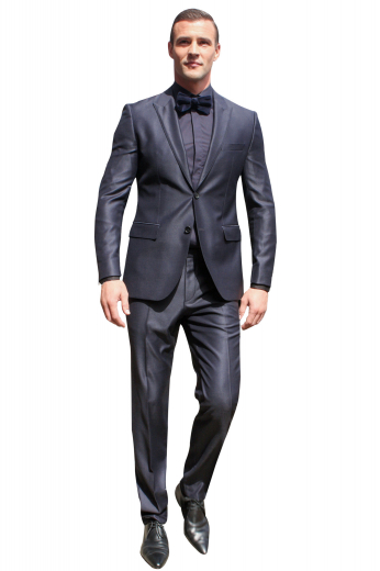 This super classy must buy mens handmade midnight blue suit is perfect for corporate parties and board meetings. This mens tailor made cashmere wool suit has 1 bespoke slim fit jacket and handmade flat front custom suit pants. The mens tailor made single breasted jacket has 2 peak lapels with 1 boutonniere on the left lapel and a comfortable 2 button front closure. The mens tailor made pants have 2 slash pockets in the front and 2 standard back pockets. Buy it to look every bit handsome at work.