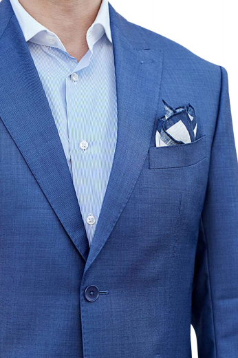 Coming from the house of premium wool garments at My Custom Tailor, this mens bespoke french blue sports jacket is a single breasted stunner with 2 3-inch-wide notch lapels, 1 stunning boutonniere on the left lapel, and 2 front close buttons. This tailor made mens blazer looks every bit classy with 2 slanted double piped lower pockets and a neatly sewn upper welt pocket. The edges of the lapels and pockets of this men custom made wool suit can also be hand stitched. Buy it to experience luxury within budget.
