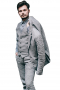 This mens bespoke light grey three piece suit is woven in linen and gabardine at My Custom Tailor for maximum style and comfort. It has a stunning mens handmade suit pant, 1 mens tailor made vest, and 1 mens bespoke suit jacket with a slim cut fitting. The mens made to order suit pant has a flat front with hand sewn cuff hems at the bottom. The mens bespoke vest has cloth back with adjustable buckle and a 5 button front closure. The mens custom blazer features 2 notch lapels and 2 front closure buttons.