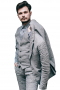 This mens bespoke light grey three piece suit is woven in linen and gabardine at My Custom Tailor for maximum style and comfort. It has a stunning mens handmade suit pant, 1 mens tailor made vest, and 1 mens bespoke suit jacket with a slim cut fitting. The mens made to order suit pant has a flat front with hand sewn cuff hems at the bottom. The mens bespoke vest has cloth back with adjustable buckle and a 5 button front closure. The mens custom blazer features 2 notch lapels and 2 front closure buttons.