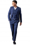 This elegant mens handmade checkered three piece blue suit in gabardine is an absolute stunner. It has a mens bespoke suit pant, a mens custom suit jacket, and a mens tailor made vest. The mens bespoke pant has a flat front and a zipper fly. The mens handmade vest has 5 front closure buttons and a V-neck. The mens tailor made blazer has an iconic slim cut finish with a shawl collar and 2 front closure buttons. Order online at My Custom Tailor where weavers can also hand stitch the edges of the pockets and lapels.
