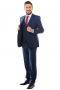 Pull off a handsome formal look with this stunner mens handmade three piece blue suit made with cotton and wool. It puts to display a stylish slim fit mens bespoke pant, an elegant mens tailor made vest, and a slim fit mens custom blazer. The sophisticated mens custom pant has extended belt loops with a 2 point hook and button closure. The stellar mens custom vest has 4 front closure buttons. The iconic mens handmade blazer is an enthralling display of 2 lower flapped pockets, 1 upper welt pocket, and 2 front closure buttons.