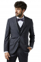 This iconic mens bespoke cashmere wool three piece suit in black is ideal for board meetings and corporate parties. It is a must buy formal garment that is a collection of mens bespoke pant - with a flat front and slash pockets on the front - mens custom suit jacket - with 2 front closure buttons and 2 notch lapels - and a mens slim fit vest festooned with a V-neck and a single breasted style. Order online at My Custom Tailor where weavers can hand stitch the edges of the lapels and pockets of the mens bespoke blazer upon request