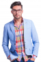 Mens Bespoke Slim Fit Light Blue Wool Linen Blazer