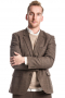 This custom made brown mens jacket comes in an enticing blend of wool and linen. It is a must-have made to measure single-breasted wardrobe essential that's slim-fit and will make you look nothing less than a style icon at work. It looks every bit classy and is the representative of an ultra-modern look that boasts two buttons for front closure, a standard upper pocket with welt, two lower pockets with flaps, and notch lapels for added oomph.