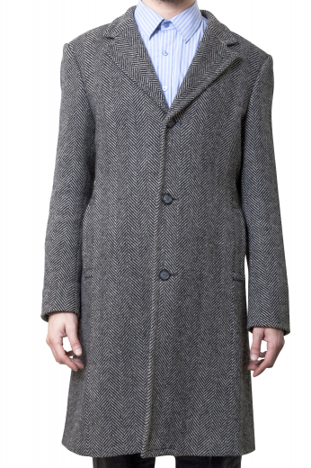 This men's grey coat is tailor made in a fine wool and tweed and cut to a slim fit, featuring a single breasted button closure, welt pockets, and edge stitched lapels. 