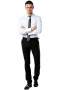 This men's custom made black trouser is cut to a perfect fit! It is tailor made in a fine wool blend and cut to a slim fit, featuring slash pockets, extended belt loops and a flat front pleat.
