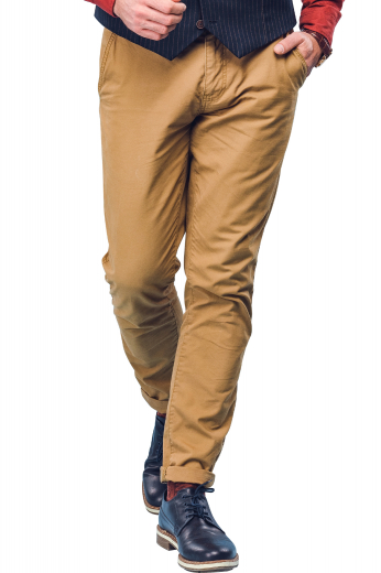 This men's bright khaki pant is tailor made in a fine wool blend and cut to a slim fit, featuring slash pockets, belt loops, and a flat front pleat. 