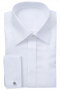 This men's slim cut tailored white button down is made in a fine linen blend and features an ainsley collar and squared edge french cuffs. It is cut to a perfect fit and is a great formal staple.