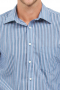 This men's slim cut blue striped button down is custom made in a fine linen blend and features an ainsley collar and rounded barrel cuffs. 