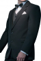 This men's pant suit is tailor made in a fine wool blend and cut in a slim fit, featuring notch lapels, five button single breasted button closures, and hand sewn cuffs.