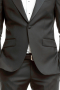 This men's pant suit is tailor made in a fine wool blend and cut in a slim fit, featuring notch lapels, single breasted button closures, fabric covered buttons, and hand sewn cuffs.