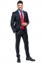 This sleek men's pant suit is tailor made in a fine wool blend and cut to a slim fit, featuring a single breasted button closure, handsewn cuffs, and piped pockets. 