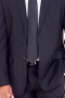 This men's pant suit is tailor made in a fine wool blend and cut in a slim fit, featuring satin notch lapels, single breasted button closures, and slash pockets. 