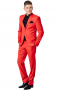 This bold men's pant suit is custom made in a fine wool blend and features a single breasted button closure, notch lapels, and slash pockets. 