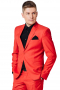 This bold men's pant suit is custom made in a fine wool blend and features a single breasted button closure, notch lapels, and slash pockets. 