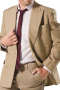 This khaki men's pant suit is tailor made in a fine wool blend and cut to a slim cut, featuring slash pockets and a double breasted button closure. 