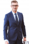 This men's pant suit is tailor made in a fine wool blend and cut to a slim fit, featuring slash pockets, notch lapels, and a single breasted button closure. It is a handsome option for all formal events!