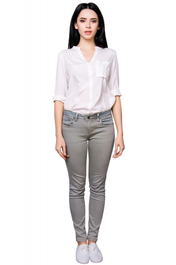 A made to measure women's tailored five pocket jean pant is tailor made in a fine blend, featuring five pockets and tailored to a slim fit.