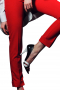 A sophisticated and beautiful pair of women's custom tailored red slim fit pants. This women's pant is tailor made in a wool blend. It features front pockets in a slim fit, perfect for all occasions. 
