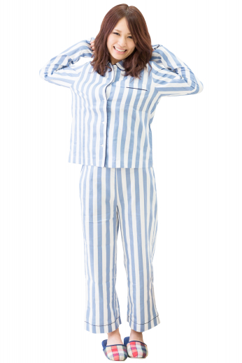 This women's slim cut blouse comes in a pinstripe pattern featuring an ainsley collar, roll-up sleeves, and matching buttons. It is perfect for casual wear, such as paired with pajama pants. 