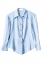 This classic cut made to measure light blue women's blouse features an ainsley collar and rounded barrel cuffs. It is custom made to a princessy style with matching buttons and a placket front.