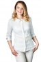 A gorgeous addition to your staples, this stylish white blouse is beautifully designed for the modern woman.  This women's custom made blouse features a hidden, matching button front, in a slim cut to layer perfectly. 