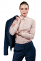 A sophisticated made to measure women's custom bespoke tailored shimmery beige long sleeve formal blouse. This women's slim cut blouse is custom made with an ainsley collar and matching buttons, perfect for everyday work outfits.