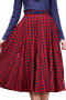 This retro inspired black and red plaid check panel women's gorgeous custom tailored midi skirt sits beautifully just past the knee, custom made and pleated in a beautiful gingham print with a concealed zipper. 