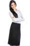 A flattering women's knee length custom tailored a line skirt. This women's a line skirt hits just at the knee, custom made in a beautiful wool blend with a horizontal front pocket and a back zipper. 