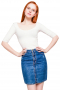 Let loose and feel fabulous this summer in our custom tailored women's denim mini skirt in a classically flattering pencil skirt style with a standard waistband, a flat front, and Levi style pockets. Denim skirts are super popular for the spring and summer seasons, and this custom made denim skirt will fit you perfectly for seasons to come.