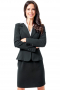 A hand tailored women's stylish and sophisticated black skirt suit. The skirt is delicately tailored to the perfect flattering silhouette sitting right above the knees. It features a single breasted jacket closure in classic A-line fit. 